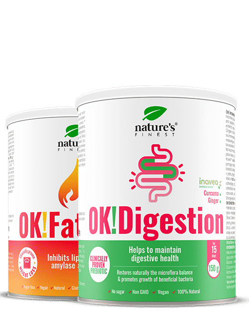 OK!Digestion + OK!FatBurn | Ravnovesje mikroflore | Koristne bakterije | Zdrava prebava | Shujšati | Izguba maščobe | L-karnitin.