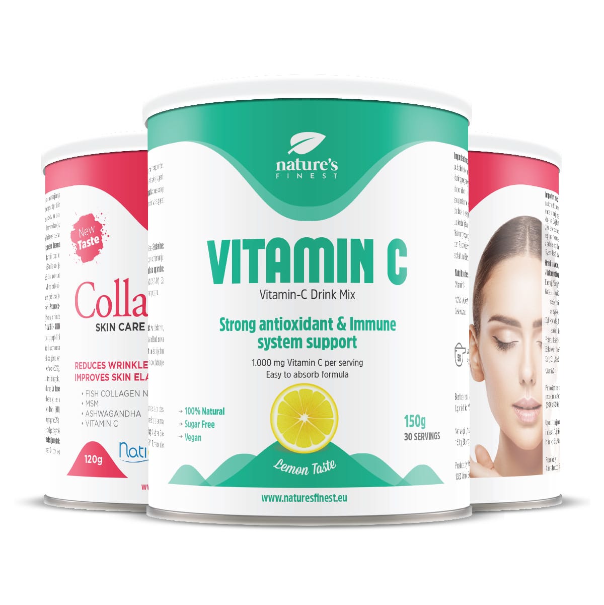 Collagen SkinCare 1+1 + vitamin C | Dodatek morskega kolagena | Peptidi v prahu | Zmanjšajte gube | Naravno | Kolagenski napitek za kožo.